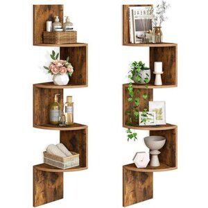 Corner Shelf Wall-Mounted, Set of 2 Floating Corner Shelves for Wall